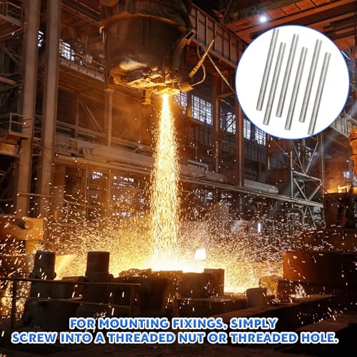 Fhioevt 6 Stück Gewindestange M10 x 200mm Gewindestange M10 Edelstahl 304 Vollgewindestangen 1,5mm Steigung Gewindestange Gewindebolzen Gewindestab Festigkeitsklasse A2-70,DIN 975 (Silber)