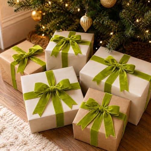 Image of Tsorode 10 Yards Sage Green Velvet Ribbon for Christmas Tree,1 Inch
