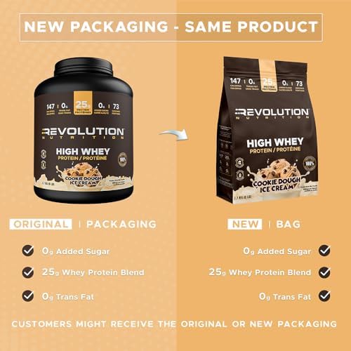 Revolution Nutrition, High Whey, Protein Powder 6LB Bag, Whey Protein, Gluten Free, 25g of Protein Per Scoop, 2.7kg, 73 Servings (Cookie Dough Ice Cream, 6 Pound Bag) - 1