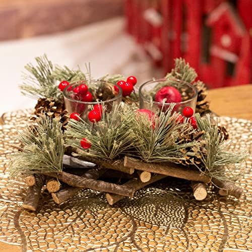 Carousel Home and Gifts Handcrafted Christmas Double Tealight Candle Holder ~ Xmas Table Centrepiece