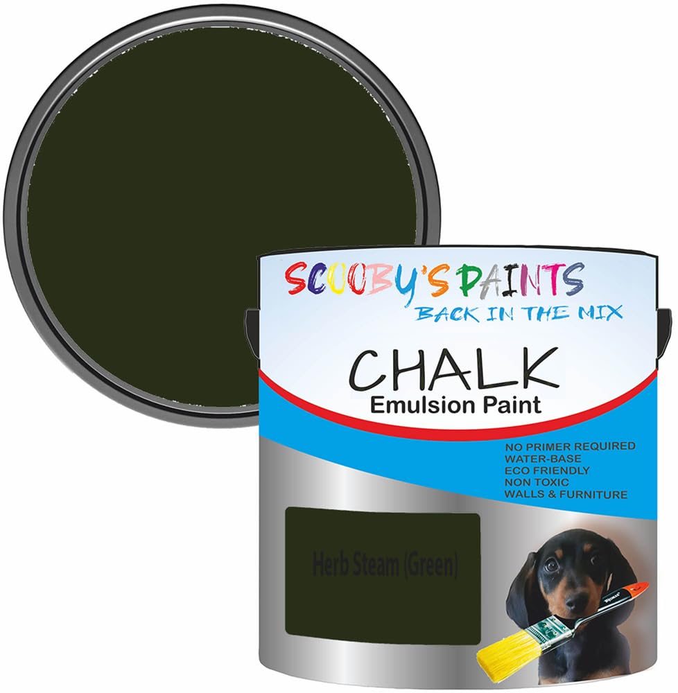 Scooby's Paints Chalk Emulsion Paint, Water-Based, No Primer Required, 250ml, For Walls and Furniture (Herb Steam (Green))
