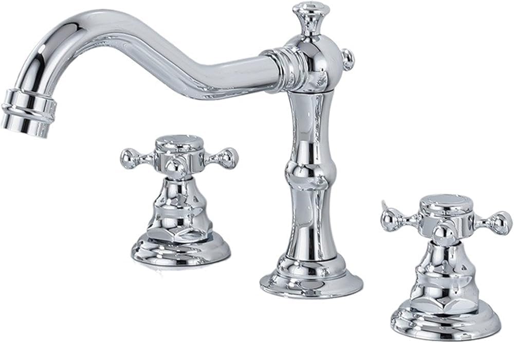 Grifo Mezclador para Lavabo de baño de 3 Orificios con Doble Han Les Control de Agua Caliente y fría Grifo de Lavabo Elegante urable y fácil de Instalar (Color: Cromo)