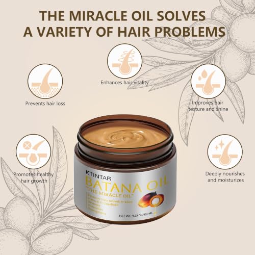 Image of 100% Natural Raw Batana Oil for Hair Growth, Unrefined & Organic Dr Sebi Hair Growth Oil From Honduras, Prevents Hair Loss, Eliminates Split Ends, Enhances Thickness 4.23 Fl Oz