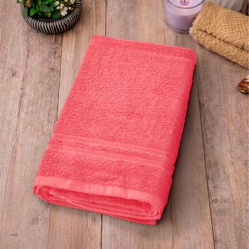 Image of Welspun Arlo 100% Cotton Bath Towel | Towels for Bath Large Size | Soft & Highly Absorbent Cotton Bath Towel | Quick Dry Bathing Towel for Men & Women | 70 x 137 cm | Coral Lite