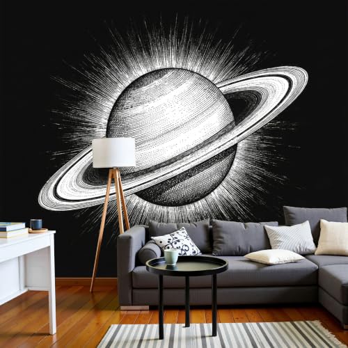 Papier Peint Panoramique Saturne Spatiale Noir pour Moderniser un Mur Terne - 3