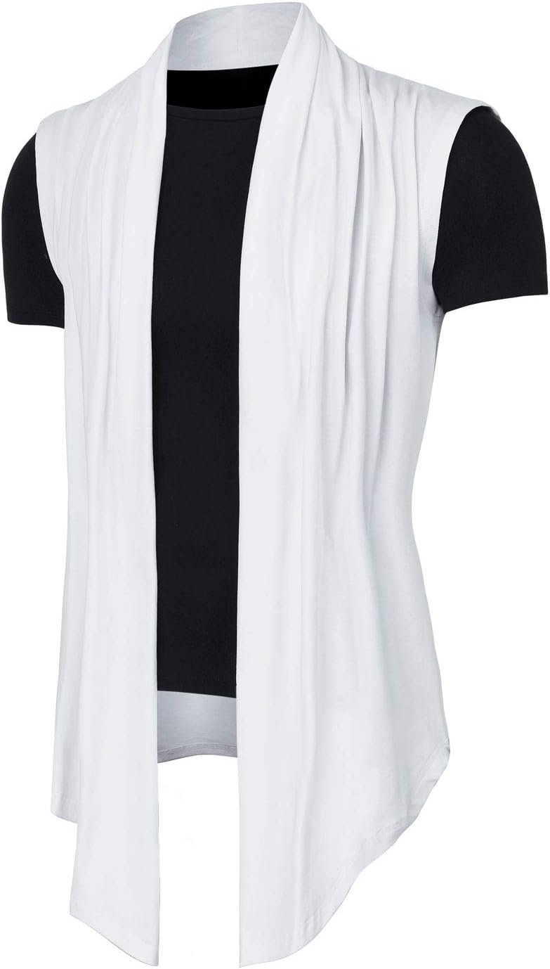 uxcell Men's Ruffle Shawl Collar Lightweight Vest Drape Cape Sleeveless Cardigan - Image 2