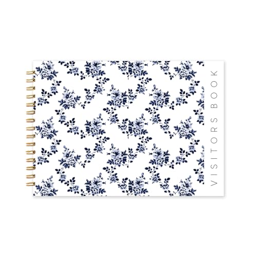 Image of Visitor Book - 8 x 12 Inches | White Floral Wire Bound Guest Register for Hotels, Offices, Exhibitions, Boutiques & Business Use | Medium Size Visitor Log Book for Reception & Front Desk