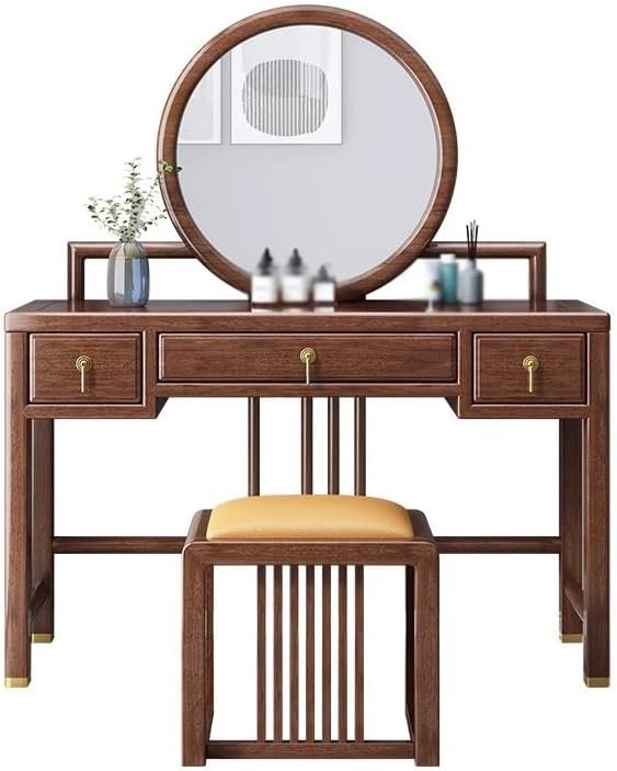 Wooden ty Table for Bedroom with Mirror Makeup Stool Dressing Table Stylish Hairdressing Desk Elegant Furniture for Grooming and Getting Ready