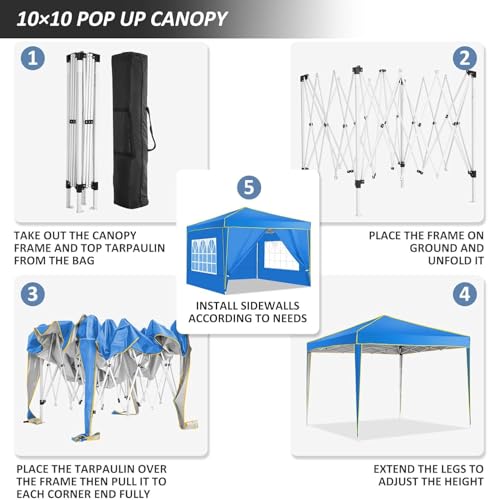 Image of COBIZI 10x10 Pop Up Canopy with 4 Removable Sidewalls, Canopy Tent for Parties Waterproof Wedding Event Tent,Instant Outdoor Gazebos with Church Window,Carry Bag,4 Stakes,Ropes & Sandbags