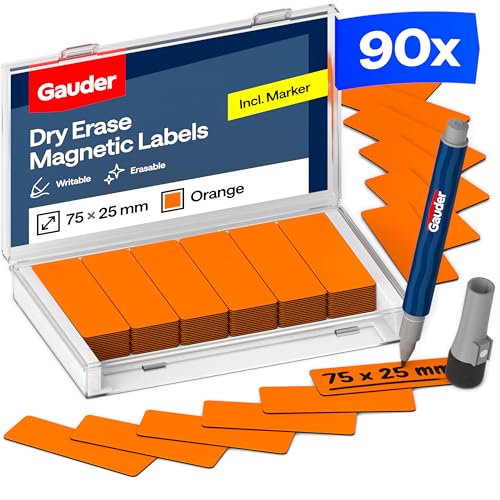 GAUDER Magnetic Labels Writable, Magnetic Tags, Kanban (90 pcs, 75x25mm)