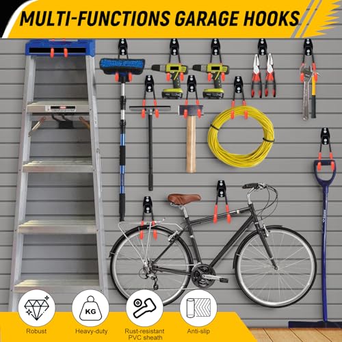 Fippy 4 Stück Wandhaken Garage Schwerlast Garagenhaken Wandhaken Gummiert Garagenhaken Garage Wand Haken für Leiter Geräte Werkzeuge Stuhl Schlauch Fahrrädern (orange)
