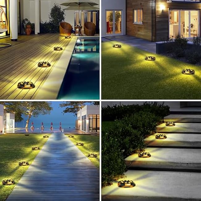 Laliled Swivel Disk Solar Powered Ground Lights, 12 LEDs Waterproof In-ground Non-Slip Landscape Path Lighting for Pathway Garden Lawn Yard Patio Walkway Driveway (12 Pack, Warm White)