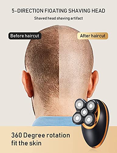 Electric Shavers For Men - 5 In 1 Bald Head Shavers For Men, 5D Floating Cordless Usb Rechargeable Rotary Razor Multifunctional Grooming Kit Beard Trimmer Waterproof Wet And Dry With Led Display #TOP1