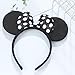 Set of 24 Mouse Costume Deluxe Fabric Ears Headband White Polka Dots Bow Boys Girls Birthday Party Hairs Accessories Baby Shower Headwear Halloween Party Favors Decorations (Black With White Dot)