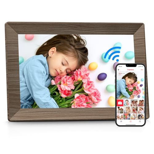 Image of Frameo 10.1 inch Digital Picture Frame with 32GB Memory Wood WiFi Electronic Photo Frame 1280 x 800 IPS Touch Screen Auto-Rotate Slideshow Wall Mountable Share Photos /Video Remotely Anywhere