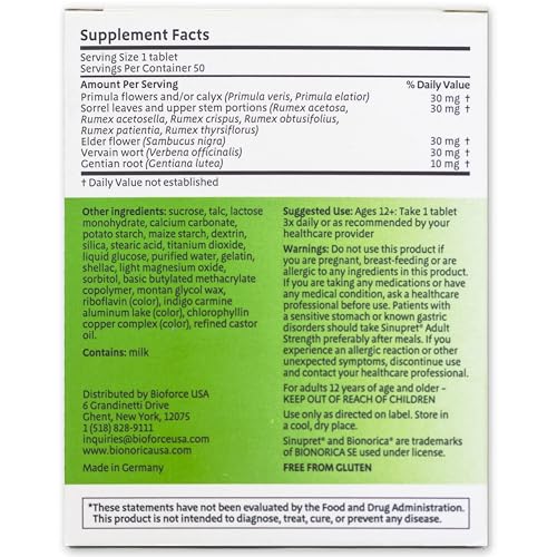 Image of Bionorica Sinupret Adult Strength Sinus - Immune Support Supplement - All Natural - Herbal Nasal Passage & Immunity Boost - 50 Tablets, 2 Pack