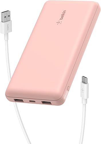 Belkin Cargador portátil, banco de energía USB C de 20000 mAh con 1 puerto USB-C y 2 puertos USB-A, 15 W con cable tipo A a tipo C - iPhone 17, Air,