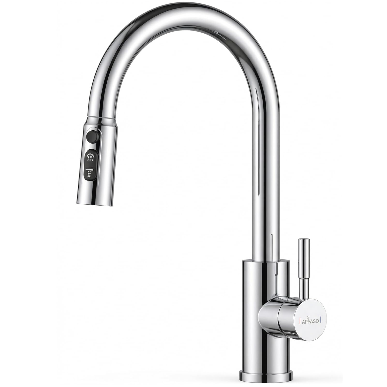 APPASO Kitchen Tap Mixer with Pull Out Spray, Kitchen Mixer Tap with 3 Spary Modes, Single Handle Sink Taps Stainless Steel Chrome