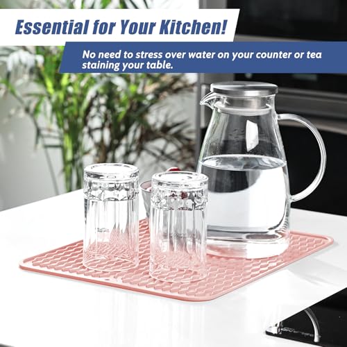 KitchenRaku Abtropfmatte 40x45cm , Geschirr aus Silikon hitzebeständiges rutschfestes Abtropfmatte Spüle,Spülmatte Abtropfunterlage,Tischset (Blassrosa)