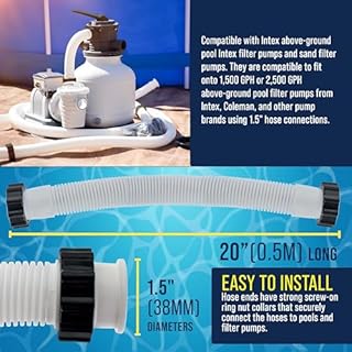 U.S. Pool Supply Above Ground Pool Hose Replacement 1.5" Diameter x 20" Long, Pack of 2 - Compatible with Intex Pool Filter Pump Hoses, Sand Filters, Saltwater Systems with 1,500 to 2,500 GPH