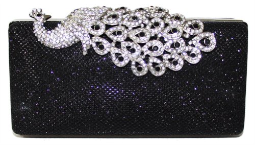 Chicastic Mesh Rhinestone Peacock Hard Box Wedding Cocktail Clutch Purse