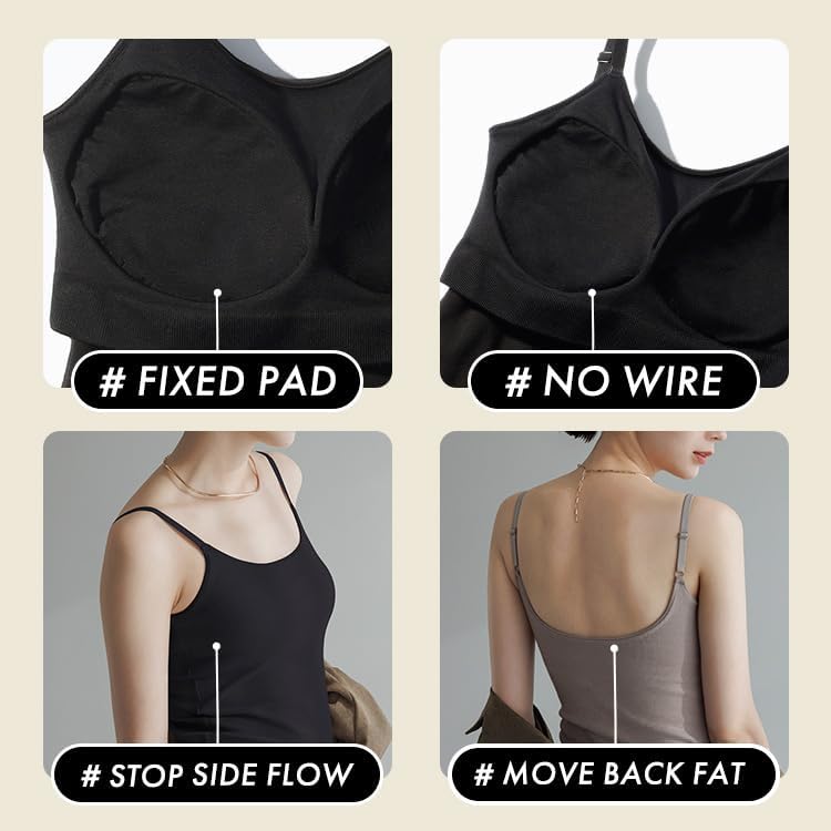 Camisole Rib U Back Bra Padded Strap Anti-Sagging Top Sleep 24HRS Japan Patented Bambi Water - Image 7