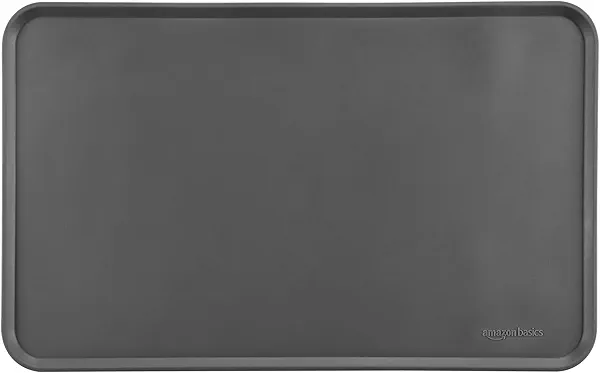 Amazon Basics Waterproof Anti-Slip Silicone Cat & Dog Food Mat, Pet Mats with Raised Edges for Food and Water Bowl to Protect Floors, 18.5 x 11.5 Inches, Gray, Solid