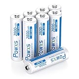 POWXS AA-Batterien Wiederaufladbar 2800mAh 8 Stück - AA Akku NIMH Selbstentladung Hohe Kapazität, 1,500 Zyklen 1,2v Geringe Ohne Memory Effekt Aufladbare Batterien