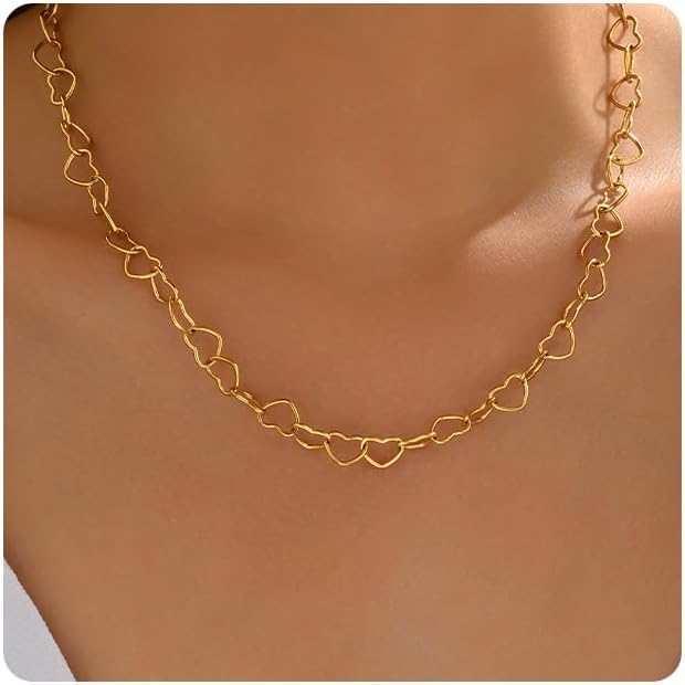 18K Gold Plated Choker Necklace for Women, Dainty Heart, Star, Moon, Cross, Daisy, Shell, Coin, Coffee Bean Link Chain Necklaces, Boho Summer Beach Jewelry