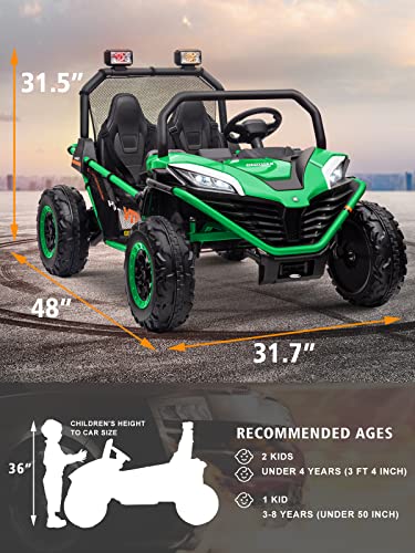 Ottaro 24V 10Ah Ride On Utv Cars 2 Seater, Kids Electric Cars Vehicles, Metal Frame, Eva Wheels, 2X200W Powerful Motors, 20” Large 2 Seats, Bluetooth, Remote Control, Max Speed 4.7Mph (Green) #TOP6