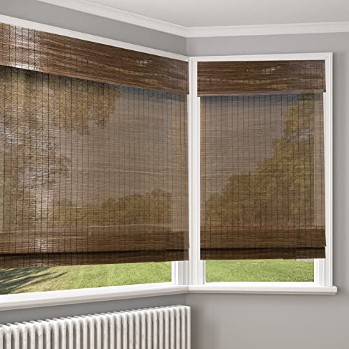 LANTIME Wood Cordless Window Shades, Lined Blackout Bamboo Roman Shades Blinds, Brown