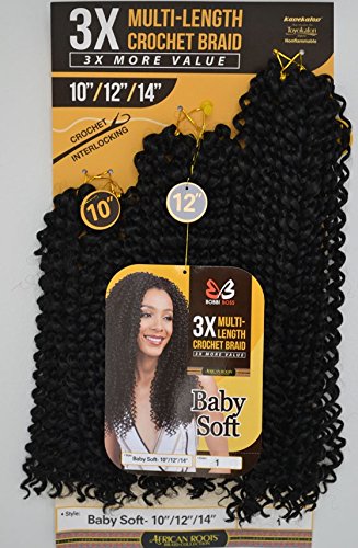 Bobbi boss 3x multi-length crochet braid baby soft 10/12/14 inch …