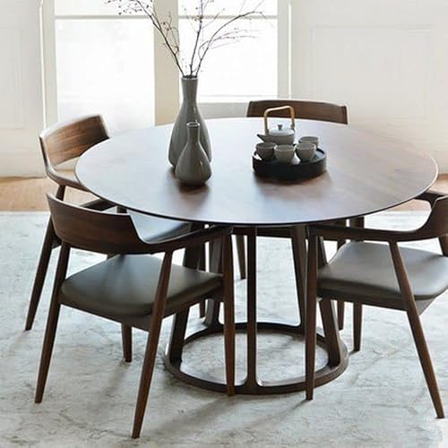 Susuo Minimalist Walnut Solid Wood Dining Table Round 47.2"X47.2" Inches Mid-Century Modern Pedestal Table Leisure Coffee Table Round For Dining Room Kitchen #TOP5