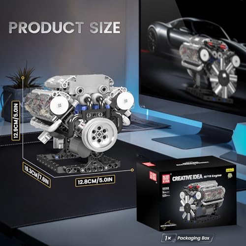 Mould King Mould King 10088 Technik V-8-Motor Bausteine Modell, 535 Teile Engine Modellbausatz Bausteinset als Spielzeug/Geschenk/Sammlerstücke - Detailansicht 2 | TV | Video | Foto