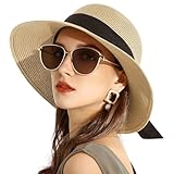 SOMALER Womens Straw Sun Hats Wide Brim Foldable Beach Hats UV UPF 50+ Summer Sun Travel Hat for Women