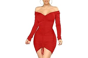 Women's Sexy Elegant Valentines Day Off-the-Shoulder Ruched Mini Dress