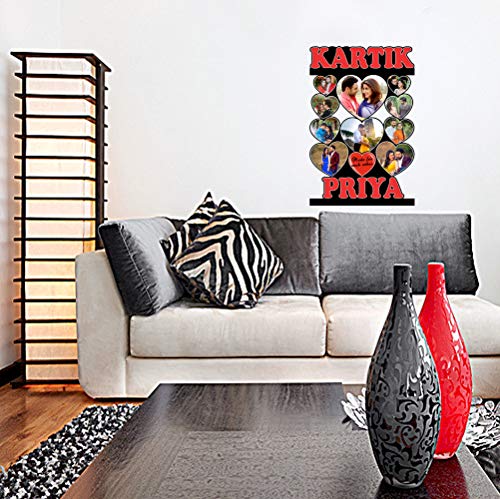 Image of Shrikant Art Personalized inchMade For Each Other inch Multi-Photo Collage Wall Hanging - Large 18x12 Inch Custom Name Wooden Frame with 10 Heart-Shaped Photo Slots for Couples