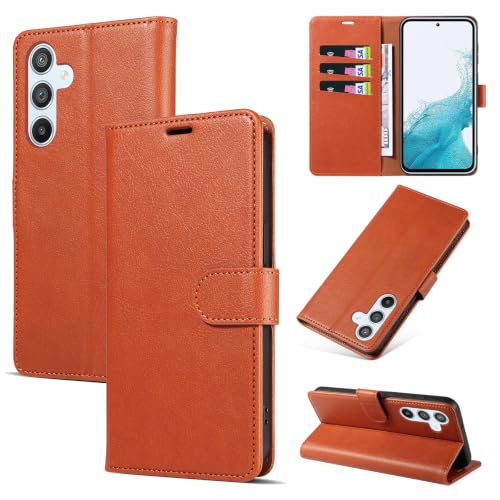 RKINC Wallet Case for Galaxy A54 5G, 3 Card Holders, Tan Brown