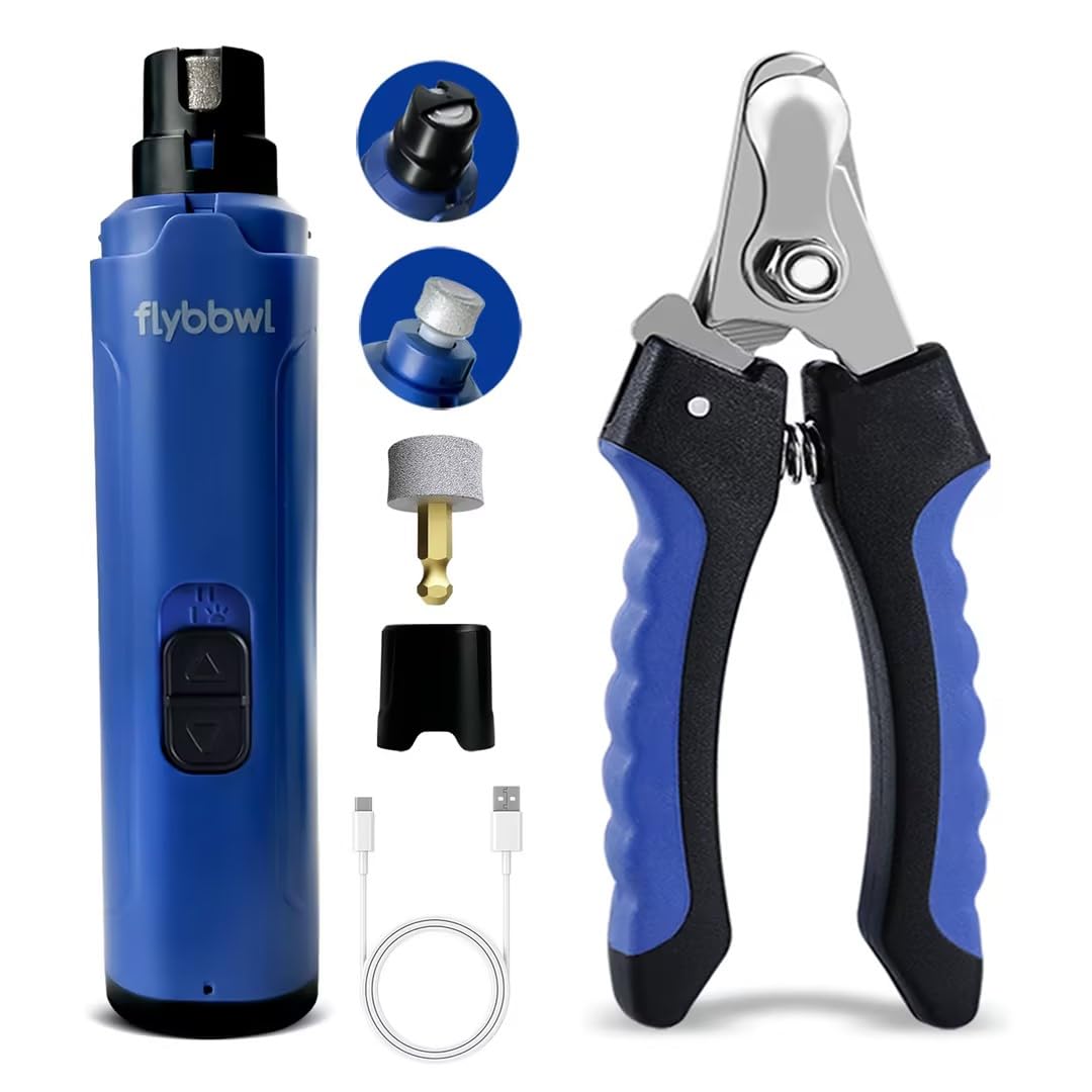FLYBBWL Dog Nail Grinder Quiet: Silent Grind Pro Dog Nail Trimmers - Cat Nail Clippers for Indoor Cats - Dog Nail Trimmers for Large Medium Small Dogs and Cats
