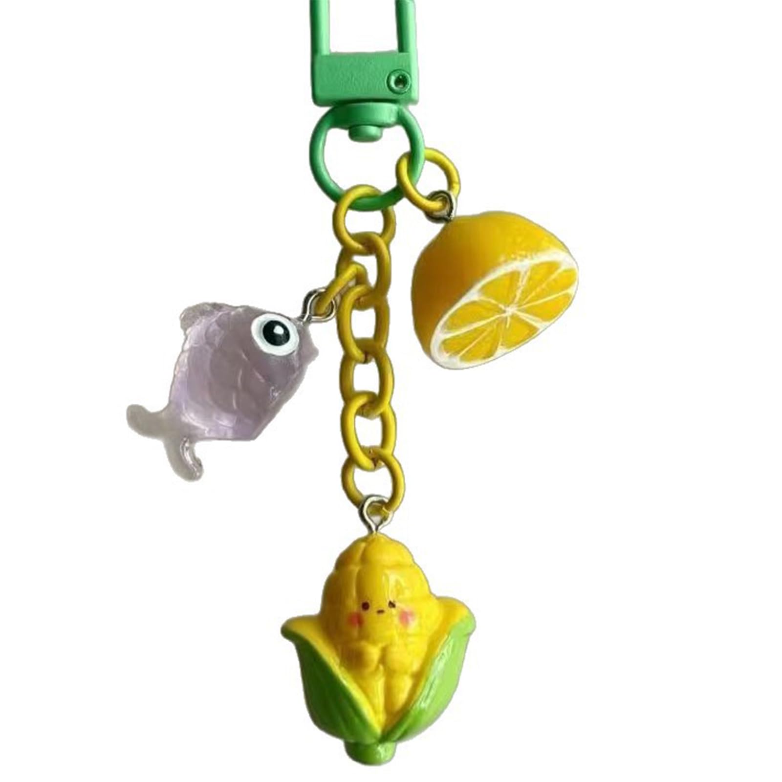 ZWTPGKRD Colorful Lemon Corn Fish Keyring Pendant Chain Stylish Ornament for Travel Luggage Label Bags Resin Craft Bag Charm Accessory