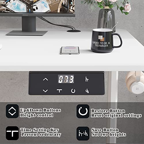 Yeshomy Electric Standing Desk Height Adjustable Table Ergonomic Home Office Workstation With Cup Holder And Headphone Hook, 43", White #TOP3