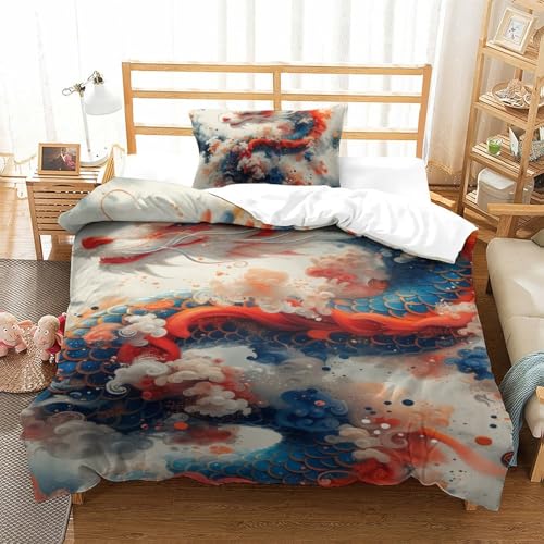 Parure de lit microfibre douce anti-plis 135x200 avec fermeture éclair motif dragon - 2