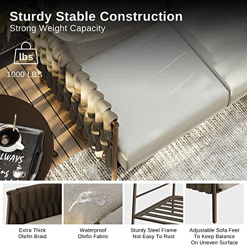 East Oak Life Chatter Patio Furniture Set, Outdoor Furniture Sectional Sofa Set With Round Coffee Table, 4 Seats Sofa Deep Seating With Thick & Washable Cushions, Chestnut Brown & Creamy Apricot #TOP5