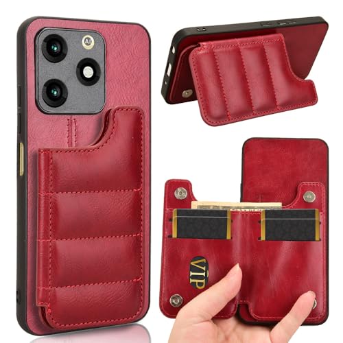 Jiajihua Case Compatible with Itel A70 [Card Holder][PU+PC+TPU] 3 in 1 Magnetic Clasp Cover Red