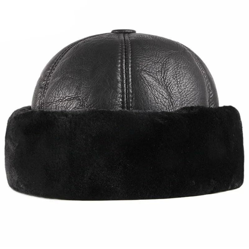 Gruba, ciepła, zimowa czapka męska, czarna, futrzana, rosyjska, męska, wiatroszczelna, narciarska, z polarową podszewką, czarno-średnia,Black-Medium