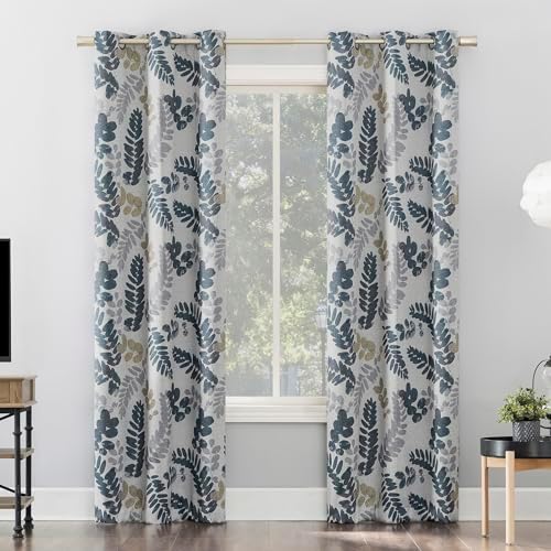 Sun Zero Alamea Botanical Print Theater Grade 100% Blackout Grommet Curtain Panel, 40" x 63", Indigo