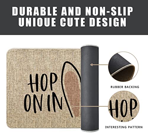 Gagec Happy Easter Door Mat Hop On In Easter Doormat Cute Bunny Ears Entrance Rugs Spring Farmhouse Indoor Bathroom Home Kitchen Decorations Floor Front Door Mat Outdoor 17 X 27 Inch #TOP5