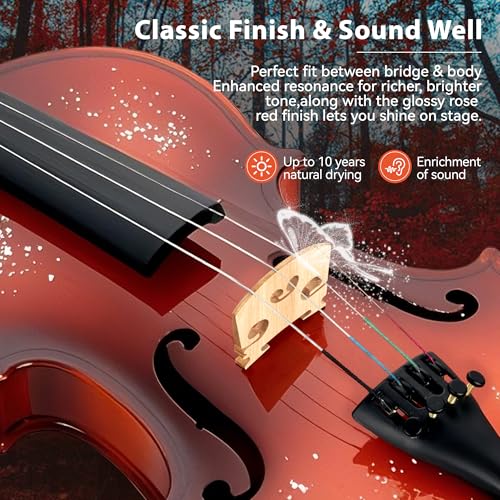 Image of Poseidon Full Size 4 /4 Violin Set for Beginner Student, Christmas Red