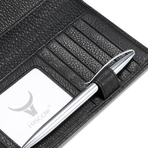 Image of HISCOW Soft Leather Checkbook Cover & Card Holder with Divider - Italian Calfskin (Pebbled Black)