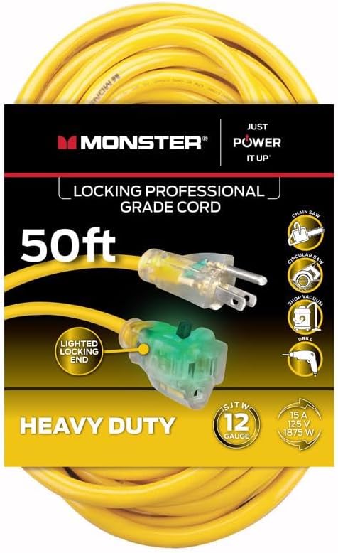 Monster 3018450 50 ft. Just Power It Up Outdoor Extension Cord Yellow - 12-3 SJTW